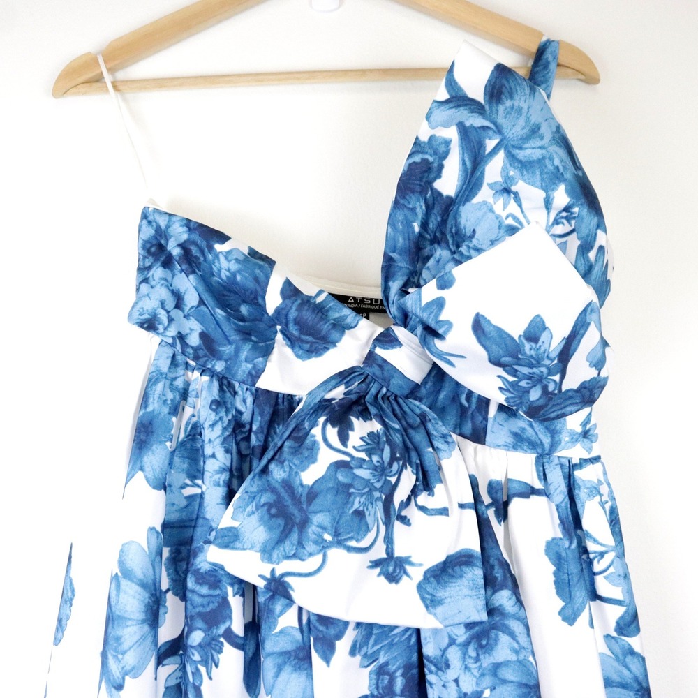 NWT Anthropologie Atsu Bow Maxi Dress Blue Floral One Shoulder XS‎ Petite XSP - Picture 4 of 11